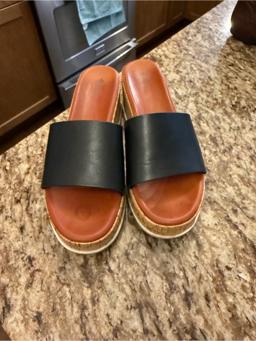Call It Spring Black Slide Sandals with Brown Footbed